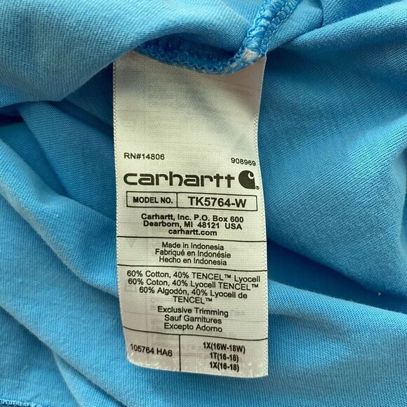 Carhartt Blue Logo Graphic Tee | Relaxed Fit Short Sleeve T-Shirt Size 1X (16W–1 - Picture 6 of 6